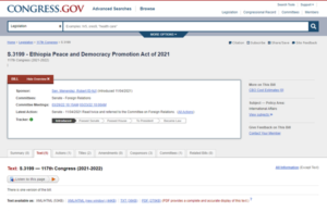 የአሜሪካው ሰኔት በፋሽስቱ የአብይ ቡድንና አምባገነኑ የኢሳያስ መንግስት ላይ አዲስ ማእቀብ ለመጣል የሚያስችል ረቂቅ ህግ S.3199 አፀደቀ፡፡
