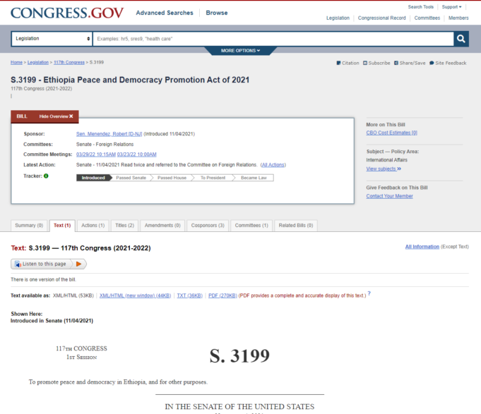 የኤስ 3199 ረቂቅ ህግ ፀደቀ