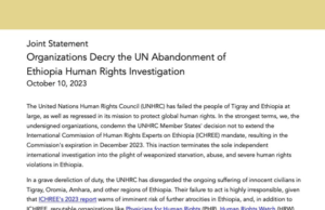 40 Organizations Condemn UNHRC’s Failure to Extend ICHREE Mandate, Abandonment of Ethiopia Human Rights Investigation