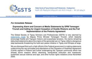 Global Society of Tigray Scholars and Professionals Condemns #Ethiopia Deputy Prime Minister’s Statements about Tigray